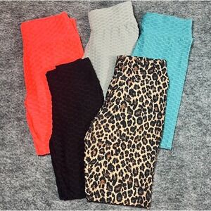BUNDLE 5 Pack Honeycomb Textured Scrunch Butt Leggings Women Size M Yoga Workout